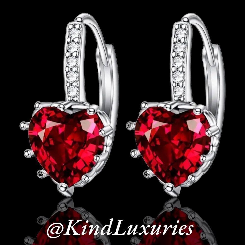 💎109💎 I LOVE YOU Red Heart Diamond‎ Earrings